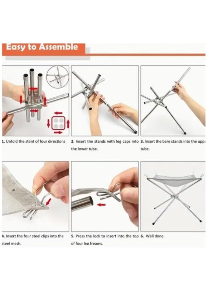 42cm Portable Folding Steel Mesh Camping Fire Pit - Durable Stainless Steel Wood Burning Bonfire Rack with Carrying Bag for Outdoor Adventures - Image 3
